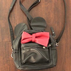 Disney Minnie Mouse Black With Red Bow Backpack Purse Bag